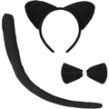 Ensemble cosplay chat noir en peluche avec serre-tête oreilles, longue queue et nœud papillon - Serre-tête Oreilles de Chat Et Longue Queue Et Nœud Papillon