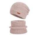 Ensemble bonnet en tricot et tour de cou pour femme en beige avec doublure polaire - Ensemble deux pièces / Rose