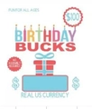 Colorful $100 Birthday Bucks money holder gift card with cake and gift box graphics - Birthday - $100 (No Money)