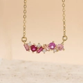 Pink heart rose zircon pendant necklace plated in 14K gold with bohemian luxury style - Colorful Zirconia