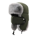 Winter trapper hat in dark army green with thick faux fur lining and face mask - One Size / Army Green