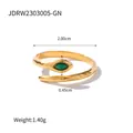 Adjustable golden snake ring with green gemstone eye and textured hammered finish - Gold Green Eye Hammered Style (JDRW2303005-GN)