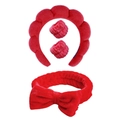 4-piece red coral fleece set with cloud headband, wristbands, and bow hair tie - Red Series Set (6#) / Set of 4