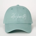 Mint green cotton baseball cap with white Husbands embroidery and curved brim - One Size / Aqua Green