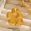 Golden 18K gold plated stainless steel daisy flower ring with 4cm floral design - Large Diameter Five-Petal Flower Style (1270) / Gold