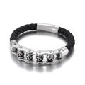 Herren Punk-Lederarmband mit silberner mechanischer Totenkopfkette im Retro-Stil - Stahlsilber Farbe (KB150315-KFC)