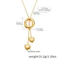 Detail of golden heart pendant necklace with dimensions and stainless steel material spec - 57+5cm / Gold