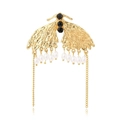Vintage gold butterfly brooch with black gemstones and elegant pearl fringe tassels - Tassel Moth Shape (KC0059) / Gold