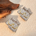 Irregular square earrings with silver lava texture and gold wave details - Irregular Square Lava Texture