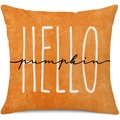 Orange linen pillow cover with white HELLO PUMPKIN text print for fall decor - 45x45cm Pillow Cover / Orange Hello Pumpkin-3 (3ym372-3)