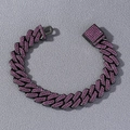 Dettaglio del bracciale a catena cubana in metallo nero con strass rosa brillanti - Bracciale / 8 pollici (20cm) / Viola/Rosa