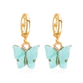 Charming light green butterfly drop earrings in gold-tone metal with stone texture finish - Blue Color