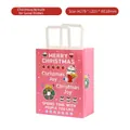 Pink Christmas gift paper bag with snowman print, size 270x210x110mm, festive handle bag - Pink Christmas Wreath Style