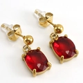 Golden titanium steel earrings with red oval zircons on white background - 18K Gold / Red