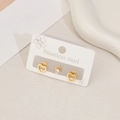 Three-piece stainless steel earring set with gold heart studs and cubic zirconia accents - Hollow Heart Style / Gold