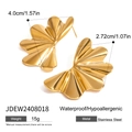 Polished 18k gold plated fan-shaped stainless steel earrings with wavy petal design - Wavy Fan Shape / Gold