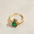 Vintage 14K gold plated open ring featuring an oval green emerald and zircon accents - Emerald Vintage Style / Gold Saturn Ring