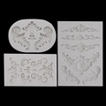 White silicone fondant molds with vintage baroque scroll patterns for cake decoration - 3-Piece Set - Grey