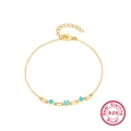 S925 sterling silver gold bracelet with turquoise stones and paperclip chain link - Gold Turquoise