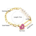 Detail of gold plated stainless steel bracelet with purple heart charm and white pearl size - Purple Heart Charm Pearl Bracelet