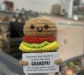 Handmade crochet hamburger doll with positive message tag for grandpa gift - Hamburger