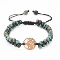 Double-layer braided natural turquoise bracelet with bronze tree of life pendant - African Turquoise