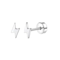 Polished silver lightning bolt stud earrings made of durable stainless steel - Flash