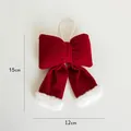 Large burgundy velvet Christmas bow with white faux fur trim and rustic hanging rope - Burgundy with White Edge Small 15*12cm