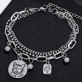Triple-layer stainless steel hip-hop chain bracelet with cute cat and square pendant - 4# Cute Cat Pendant