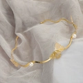 Golden wavy headband with hollow mesh butterflies and white pearls in vintage style - 25#