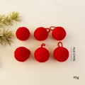 Set of 6 red wool yarn Christmas ball ornaments with 5cm diameter for tree decoration - Red