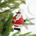 Hand-painted metal Santa Claus Christmas tree ornament with rustic hanging rope - Candy Santa