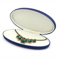 Vintage gold necklace with five green emerald gems in a premium navy blue PU leather jewelry box - Blue Necklace Box