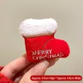 Cute red plush Christmas boot pin brooch with Merry Christmas embroidery 4.9cm x 4.8cm - Christmas Boot