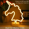 Unicorn LED neon lamp with warm white light, dual USB or battery power, 32x23cm size - Big Unicorn Warm Light