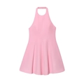 Pink halter neck sleeveless dress with backless design and A-line wavy hem for women - XS / Pink
