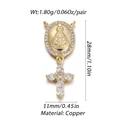 18K gold-plated copper Virgin Mary medal and cross earrings with micro-set zircon - Our Lady of Guadalupe Pendant