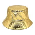 Detailed view of the gold metallic bucket hat with stitched brim and shiny crinkled texture - M(56-58cm) / Gold