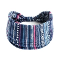 Boho breites elastisches Stirnband mit Ethno-Mustern und dunkelblauen Streifen - Dunkelblau Rosa Weiß Geometrische Streifen(#135)