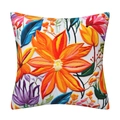 Square floral cushion cover with colorful 3D flower embroidery on white background - 18x18 Inch