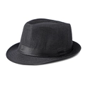 Detail van de geweven textuur en het zwarte satijnen lint op deze klassieke fedora hoed - M (56-58cm) / Zwart