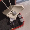 Silver rotatable clover jewelry set with necklace earrings and ring in a red gift box - Silver 3-Piece Set (Necklace/Earrings/Ring)