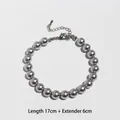 Gray pearl bracelet with 17cm strand, metallic luster, lobster clasp and 6cm extender chain - 8mm Bracelet