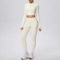 Ensemble de yoga blanc crème pour femme avec haut à manches longues et legging taille haute - Ivoire Clair