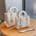 Glossy white patent leather quilted handbag in two sizes with gold chain and heart charm - Small / Off White