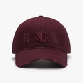 Burgundy cotton baseball cap with 3D CHUD embroidery and distressed brim details - Burgundy