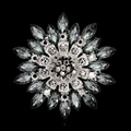 Elegant silver flower brooch featuring radial dark grey marquise rhinestones - Dark Grey/Silver (B023-D)