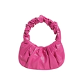 Hot pink ruched cloud bag in glossy faux leather with a stylish top handle design - Rose Red