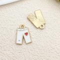 White enamel pants charm with red heart and gold-tone textured pendant for DIY jewelry - 1pc White Heart Pants