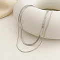 Minimalist silver double-layered snake bone and box chain choker for women - Double Layer Snake Bone Box Chain / Silver